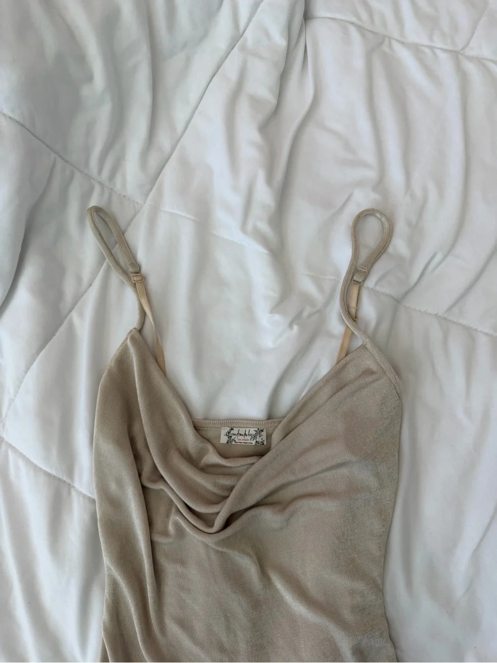 Free People Beige Cowl-Neck Knit Bodysuit